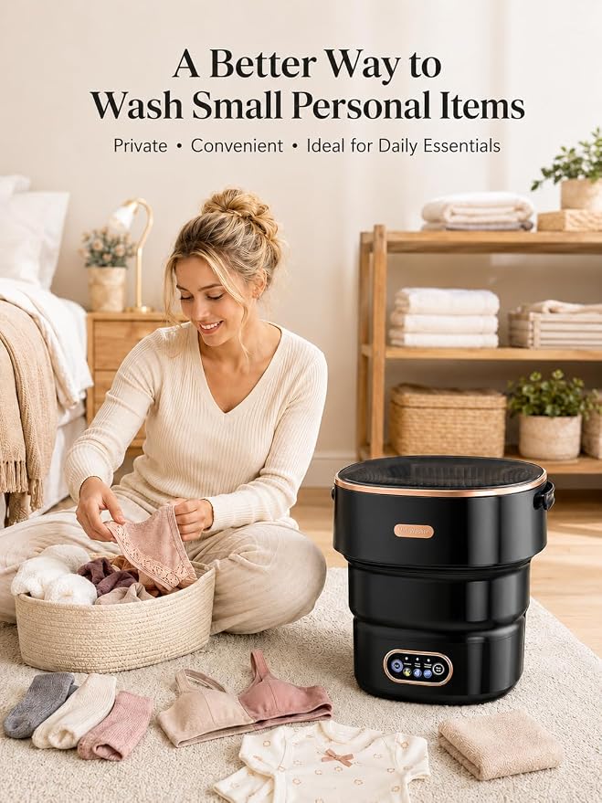 Portable Washing Machine 16L Foldable Mini Washer for Underwear Socks Baby Clothes Small Loads Compact Washer for Apartment Dorm RV Travel (Black)