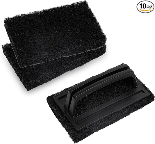 Restaurantware RW Clean 6 Inch x 3.5 Inch Scouring Pads 10 Multi Purpose Scrub Pads - Non Abrasive Heavy Duty Black Nylon Scrub Pads For Cleaning For Cleaning Or Scrubbing