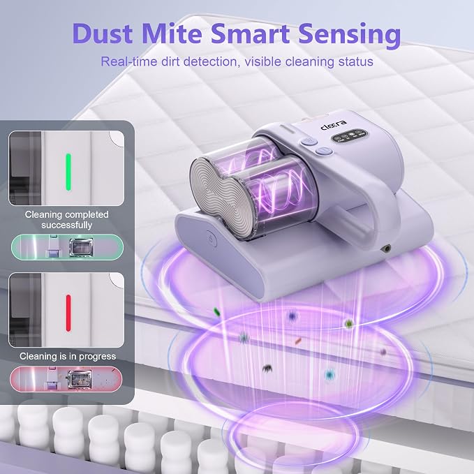 Mattress Vacuum Cleaner, 16KPa Suction, 14000RPM Tapping, 253.7nm UV-C Dual Optical Sensors, 400W Bed & Couch Vacuum, Dual Brushroll, Smart Dust Sensor, HEPA Filtration for Sofa Crib Carpet
