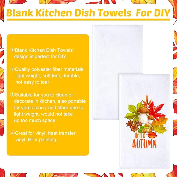 Patelai 16 Pieces Sublimation Dishtowel Absorbent Multi Purpose Kitchen Dish Towels Blank DIY Dishcloth Bathroom Towel for Fall Christmas Kitchen Home Decor,16 x 24 Inch
