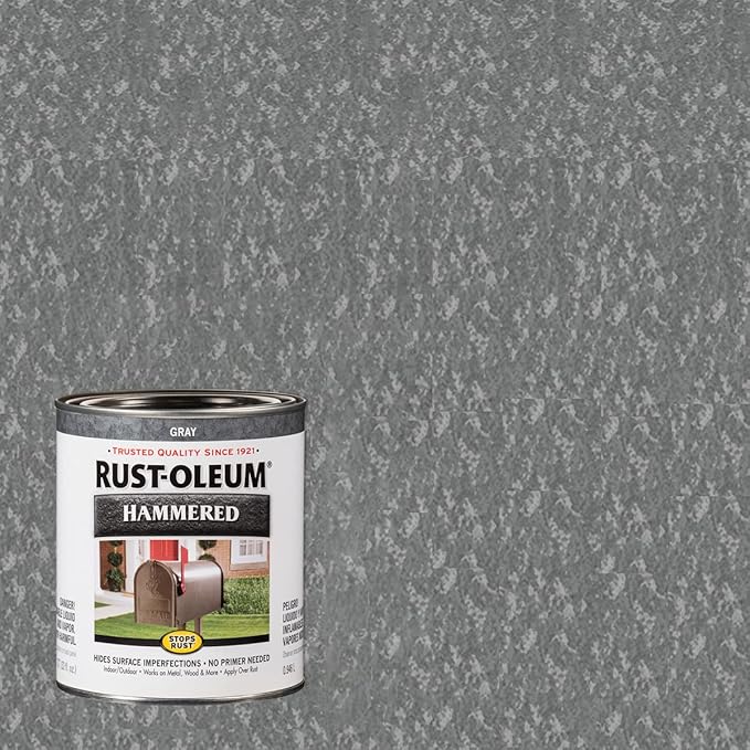Rust-Oleum 7214502 Stops Rust Hammered Finish Paint, Quart, Gray