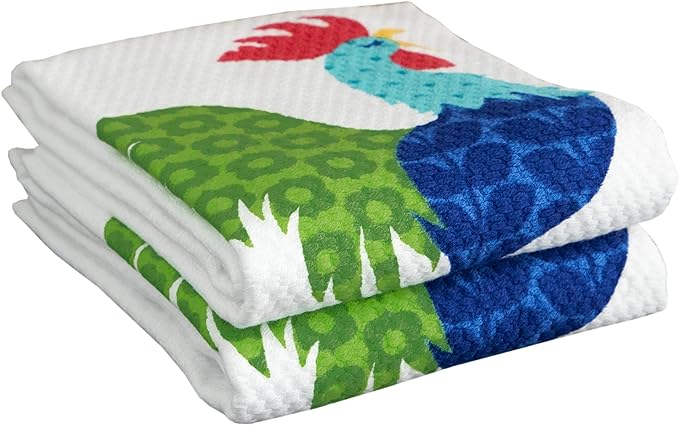 T-Fal Textiles Double Sided Print Woven Cotton Kitchen Dish Towel Set, 2-Pack, 16" x 26", Rooster Print