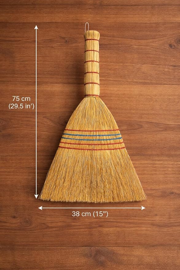 B Unique Lightweight Corn Broom – 75cm Natural Straw Broom with Reinforced Handle – Heavy-Duty Indoor/Outdoor Sweeping for Home, Garage, Patio, Hardwood Floors & Tight Corners