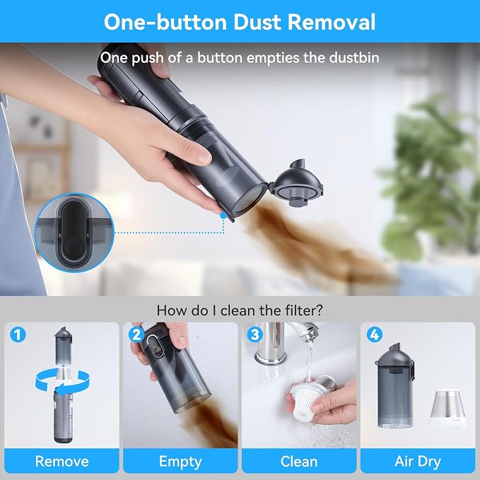 OTraki Portable Cordless Car Vacuum 15000Pa Handheld Vacuum Cleaner | Rechargeable Hand Cordless with Crevice Tool, Rotating Nozzle, Charging Station, Large Dust Bowl for Home, Car, Office, Pet