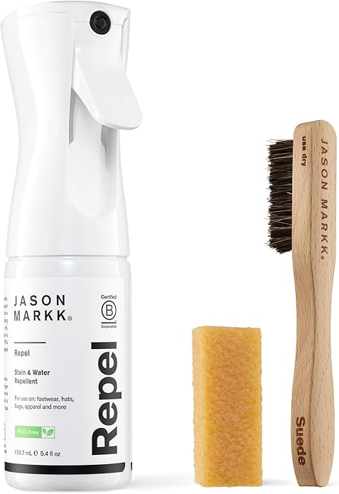 Jason Markk Repel Spray & Suede 3-Piece Cleaning Kit Bundle, Shoe & Sneaker Cleaner, Brush & Stain Eraser, Non-Aerosol Water & Stain Repellent Spray, Safe for Leather, Suede, Nubuck, Cotton, Knits