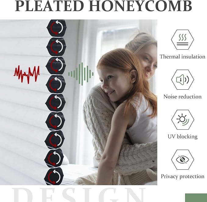 Cellular Shades, Blackout Blinds, Cordless Honeycomb Blinds for Windows, Room Darkening, Pleated Window Shades for Bedroom, Home, Dining Room, Office, Kitchen, 24" W X 64" H, White