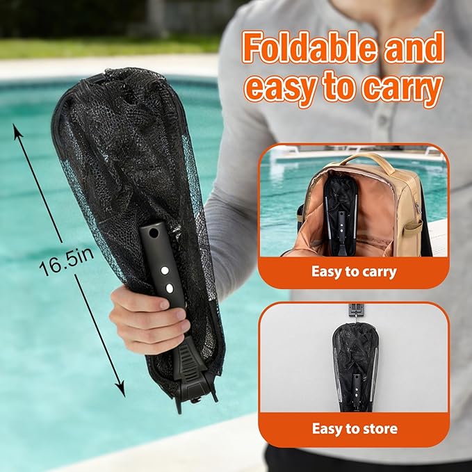 SISIUPASSIE 20FT Pool Skimmer Net with Pole, Foldable & Larger Capacity Pool Net for Cleaning, Telescopic Pool Pole Heavy Duty with Fine Mesh Pool Leaf Net for Above Ground & In-ground Pools