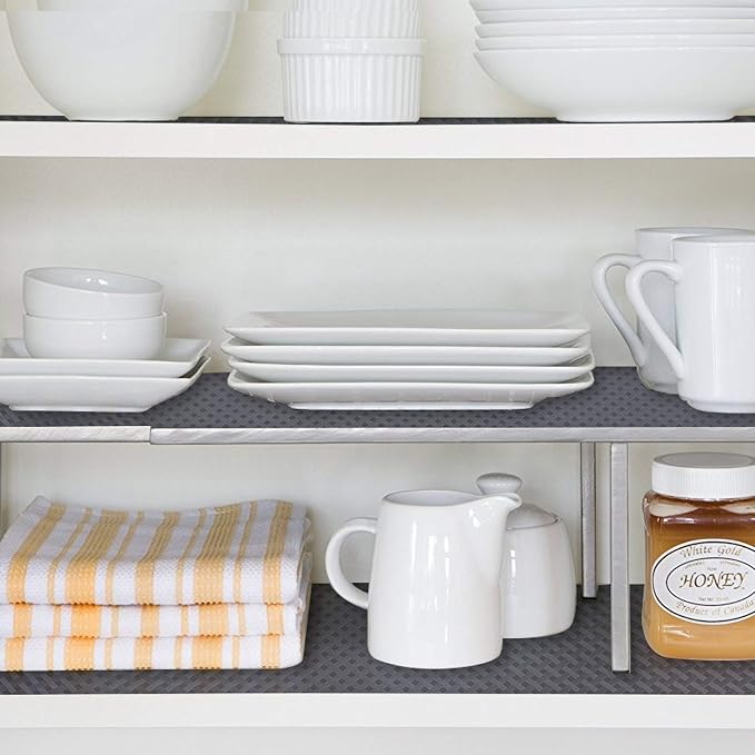 HooTown Shelf Liner Kitchen Cabinet Drawer Mats 11.8 Inch Wide x 393.7 Inch Long, Non Adhesive EVA Plastic Washable Waterproof Pad Protectors for Pantry Closet, Cupboard, Grey