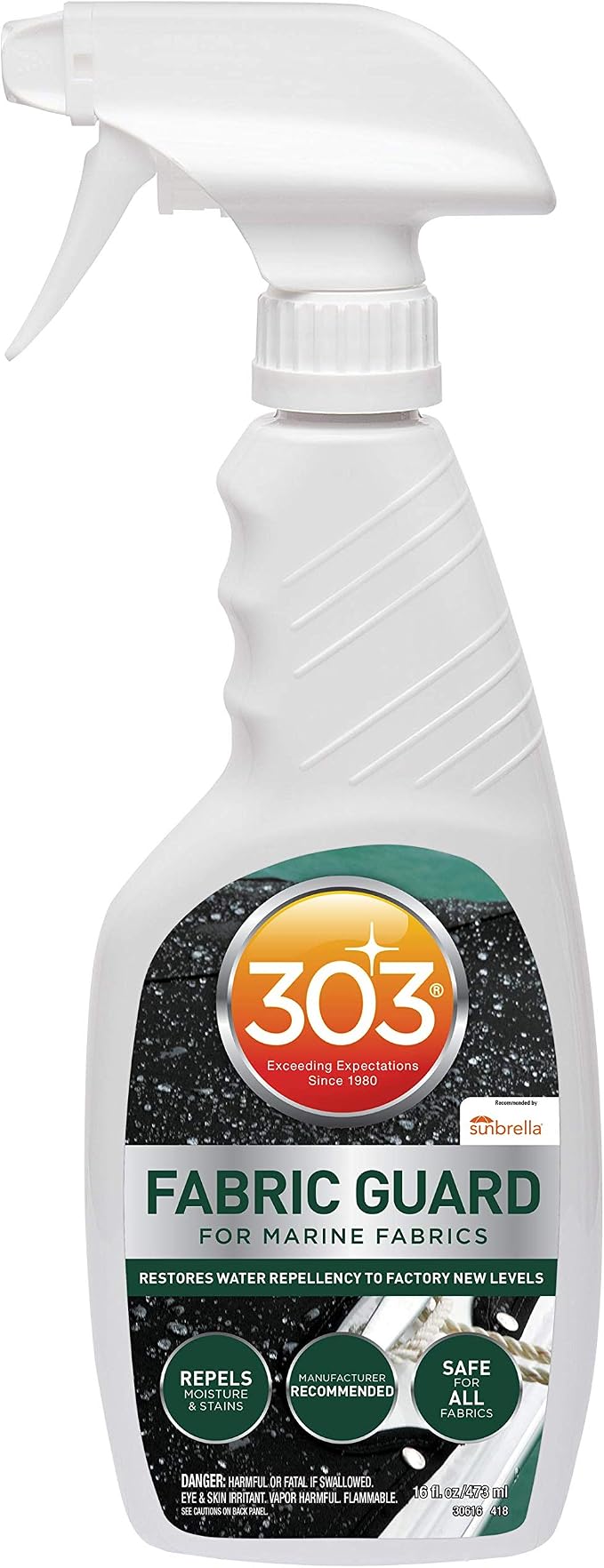 303 Marine Fabric Guard for Boat Covers & Canvas, 16 oz 6-Pack | Restores water and stain resistance on boat covers, canvas, and marine fabrics.