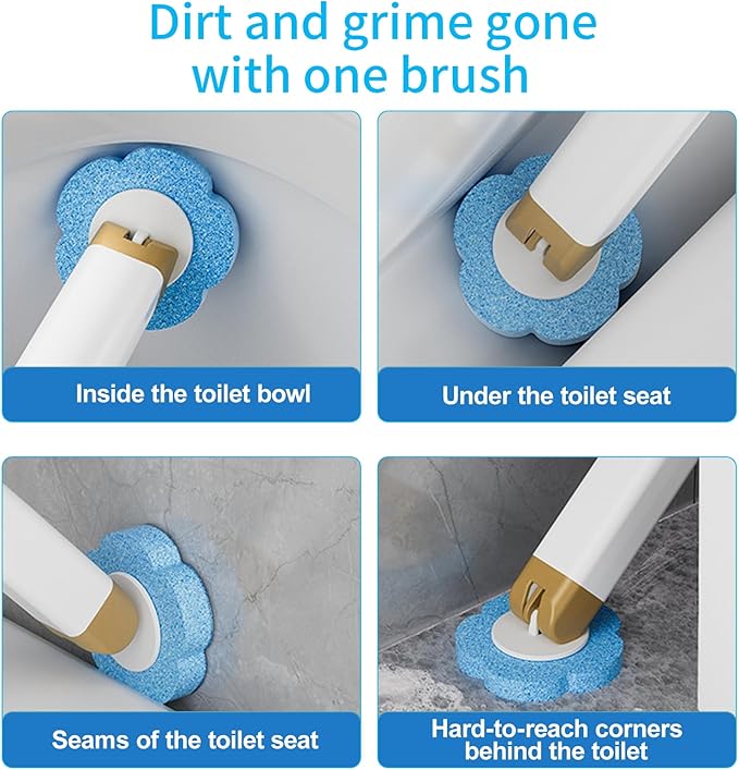 Disposable Toilet Brush with 48 Replacement Heads, Wall-Mounted Toilet Brush, Suitable for Cleaning Toilet Bowls, bathtubs, Bathroom Floors and Other Surfaces (Refill Heads with Built-in Cleaner)