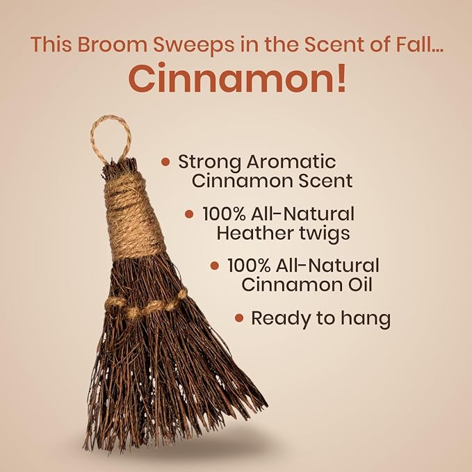 Cinnamon Broom - Cinnamon Scented 6in (12 Pack) Mini Broomsticks - Decorative Broom for Door Protection
