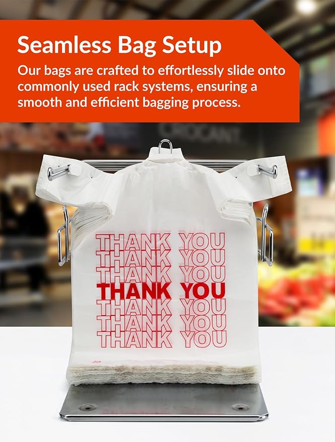UMT Plastar 1000 Count White Thank You Plastic T-Shirt Bags with Handles, 10.5" x 5.5" x 17.5" (1/8 Size), 14 Mic Grocery Bags for Retail, Shopping, Takeout, Convenience Stores & Small Trash Bags