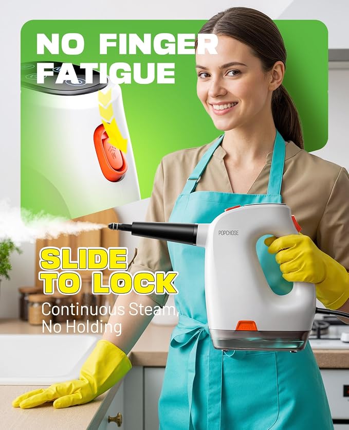 POPCHOSE Steam Cleaner with Detergent Dispenser, 15s Heat-Up Handheld Steam Cleaner for Home, Removable Water Tank