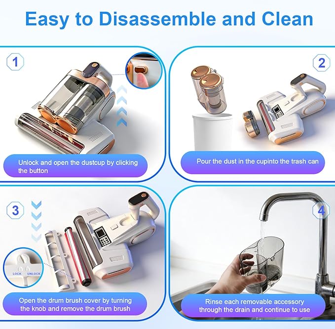 Cordless Mattress Vacuum Cleaner with UV-C Light - Advanced Dust Removal & Deep Cleaning Technology for Beds, Sofas, Carpets, Pet Hair and Household Dust, Handheld sofa Vacuum Cleaner for Home Use