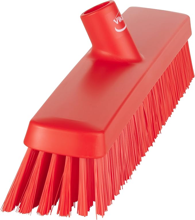 Vikan 31754 16" Heavy-Duty Push Broom, Soft/Stiff, Red