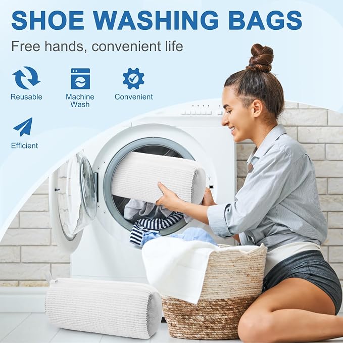 Aship Shoe Washing Machine Bag, Laundry Shoes Bag for Washer & Dryer - Reusable Shoe Cleaning Bag for Sneakers,Tennis Shoes, 360° Deep Cleaning With Self-locking Zipper for All Shoes Sizes - White,1PC