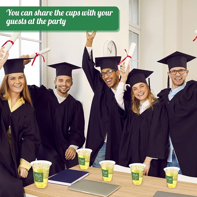 Amyhill 60 Pack 12oz Graduation Cups 2026 Graduation Decorations Disposable Plastic Cups Sturdy&Durable Drinkware for Class of 2026 Decorations Congrats Grad Party Favors Supplies (Gold Green)