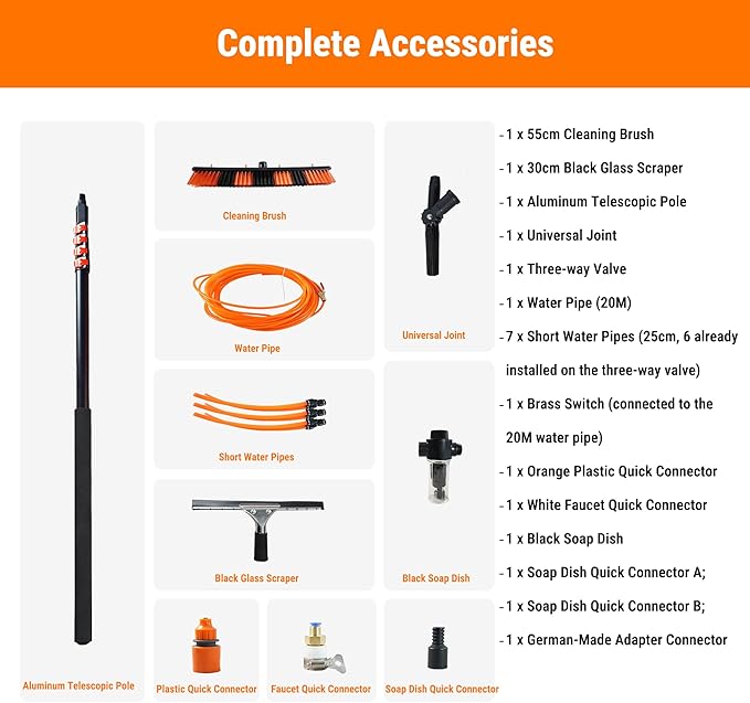 2-in-1 Cleaning Brush - 21.65" Extra-Wide Head with 4 Jets, Telescoping 15FT Water-Fed Pole with On-Hose Soap Dispenser