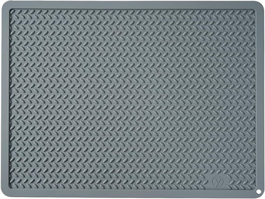 Silicone Drying Mat & Heat Resistant Mat for Kitchen Counter, Non-Slip Dishwasher Safe, Raised Edge for Dishes Bottles Sink (25.5x17.7in, Gery)