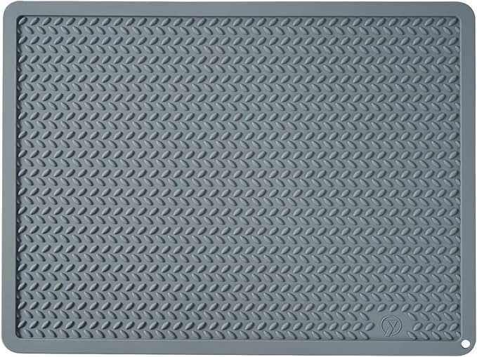 Silicone Drying Mat & Heat Resistant Mat for Kitchen Counter, Non-Slip Dishwasher Safe, Raised Edge for Dishes Bottles Sink (15.35x11.61in, Gery)