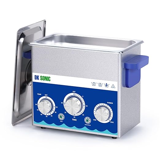 DK SONIC Industrial Ultrasonic Cleaner 3L 120W, Ultrasonic Jewelry Cleaner with Power Adjustable Function, Timer and Heater for Coins, Glasses, Necklaces, Watches Cleaning(Include Basket)