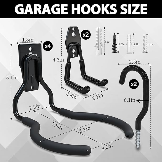 3-H Oversized Garden Power Tool Hanger 4 Pack, Weedeater Hanger,Garage Wall Hooks for Thick Body & Battery-Powered Weed Eater, String Trimmer, Leaf Blower