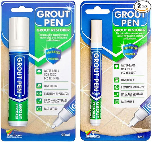 Grout Pen Tile Paint Marker: Waterproof Grout Colorant and Sealer Pen to Renew, Repair, and Refresh Tile Grout - Cleaner Coating Stain Pens - 2 Pack, 5mm Narrow and 15mm Wide Tip Pen - Ivory