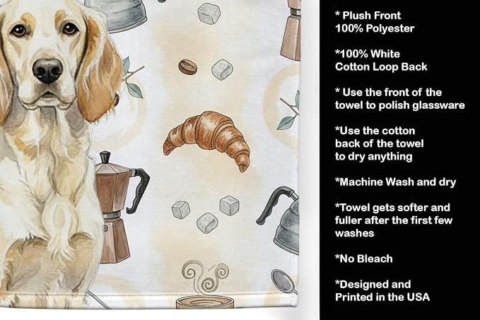 Caroline's Treasures Lemon Belton English Setter Coffee Bar Kitchen Towel Velour Plush Front and Cotton Loop Back Machine Washable