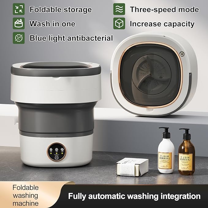 Portable Washing Machine 20L —Small Foldable Washer with Spin Basket | 3 Mode Deep Clean — Mini Laundry Machine for Travel, Dorms, Camping, Ideal for Baby Clothes, Underwear, Socks Gray