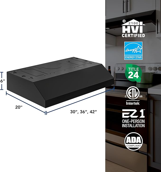 Broan-NuTone 30-Inch Black Under Cabinet Range Hood- Trusted Quiet Power with 350 CFM, 1.5 Sones for Effective Everyday Kitchen Ventilation