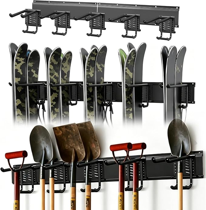 Extra Wide Tool Rack Wall Mount –Garage Storage Organization System,Shovel Holder for Garage,Shed & Barn,Organizer for Shovels,Rakes,Brooms,300 lbs Capacity,Wall-Mounted Organizer for Garage,Shed