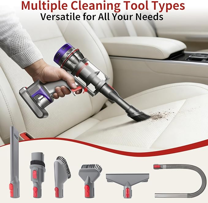 Vacuum Attachment Kit Compatible with Dyson V15 V12 V11 V10 V8 V7 Cordless Vacuum Cleaner, Dryer Vent Cleaning Accessories with Extended Hose, Replacement Brush Tools for Home and Car Cleaning