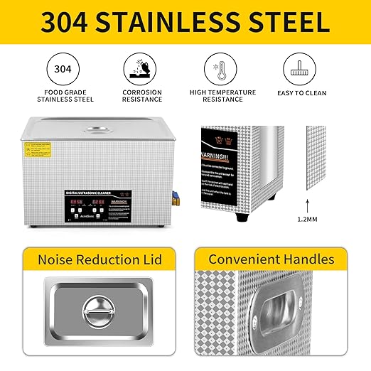 Ultrasonic Cleaning Machine 30L Digital Ultrasonic Parts Cleaner with Timer 42kHz SUS 304 Stainless Steel Lab Sonic Cleaner for Professional Tools,Metal Parts,Jewelry,Eyeglasses