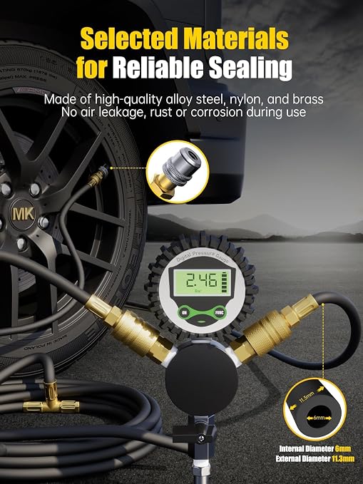 MIKKUPPA 4 Tire Inflation System - 4 Tire Inflation Deflation System, Tire Pressure Equalizer with Quick Coupler Adaptor Closed Flow Air Chuck for Car Trucks Off Road Vehicles Up to 155" Wheelbase