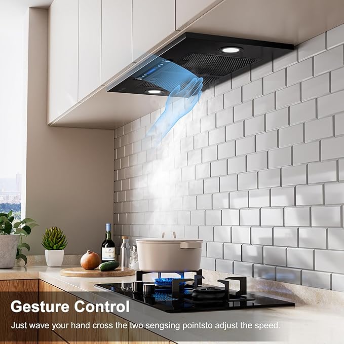 HisoHu Insert Range Hood 30 Inch / 36 Inch, 1200 CFM with Ducted Convertible Ductless(Kit Included), Stainless Stee Kitchen Vent Hood with 4 Speed Exhaust(30'', Black)