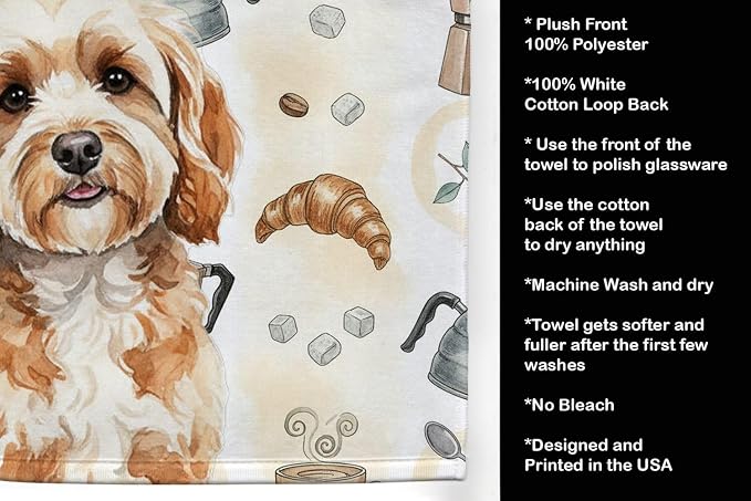 Caroline's Treasures Cavapoo Coffee Bar Kitchen Towel Velour Plush Front and Cotton Loop Back Machine Washable