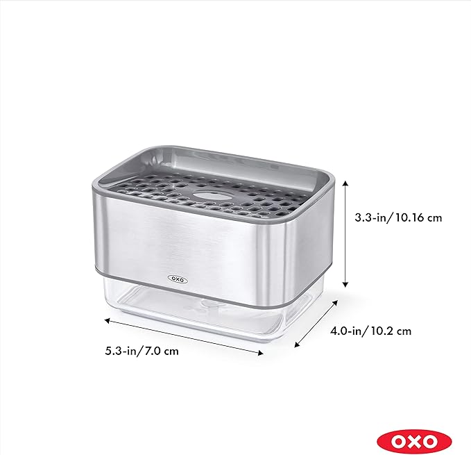 OXO Good Grips Stainless Steel Soap Dispensing Sponge Holder + Sinkware Caddy