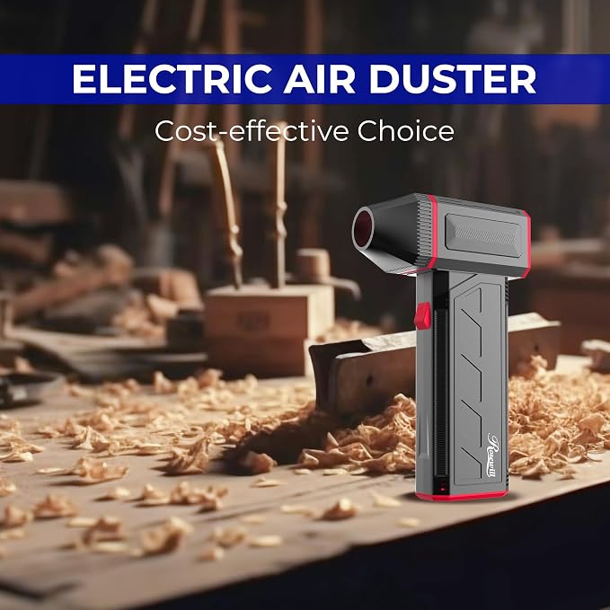 Rosewill Electric Air Duster - 120,000 RPM Super Power Cordless Compressed Air Duster, 3-Gear Adjustable Mini Blower with Fast Charging, Dust Blower for Computer, Keyboard, Pet, House, Outdoor and Car
