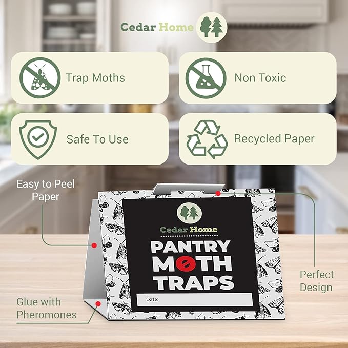 Cedar Hyde Pantry Moth Traps 8-Pack with Pheromones | Long Lasting, Safe, Non-Toxic & No Insecticides | Sticky Glue Pheromone Trap for Kitchen Pantry Moths | U.S.A. Seller