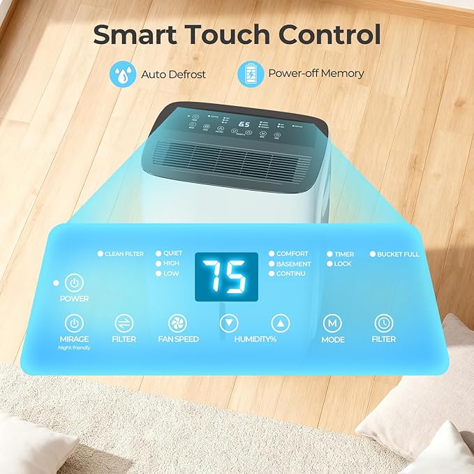 Electactic Max 150 Pint Dehumidifiers for Small/Medium Rooms, Bedrooms & Bathrooms & Basement, Custom Humidity Control, 43dB Quiet, 3 Modes, Home Dehumidifier with Drain Hose & 2.11 Gal Water Tank