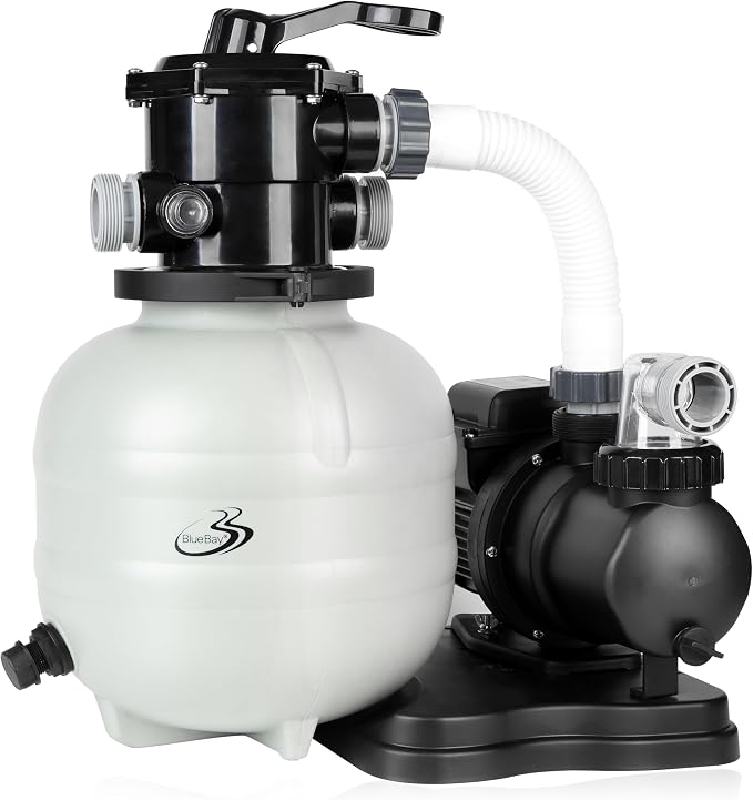 【2026 Upgrade】BlueBay 13" Sand Filter Pump with Timer 1/3HP / 1850GPH for Above Ground Pool up to 8000 Gallon, 7-Way Valve, Easy Installation, Gray