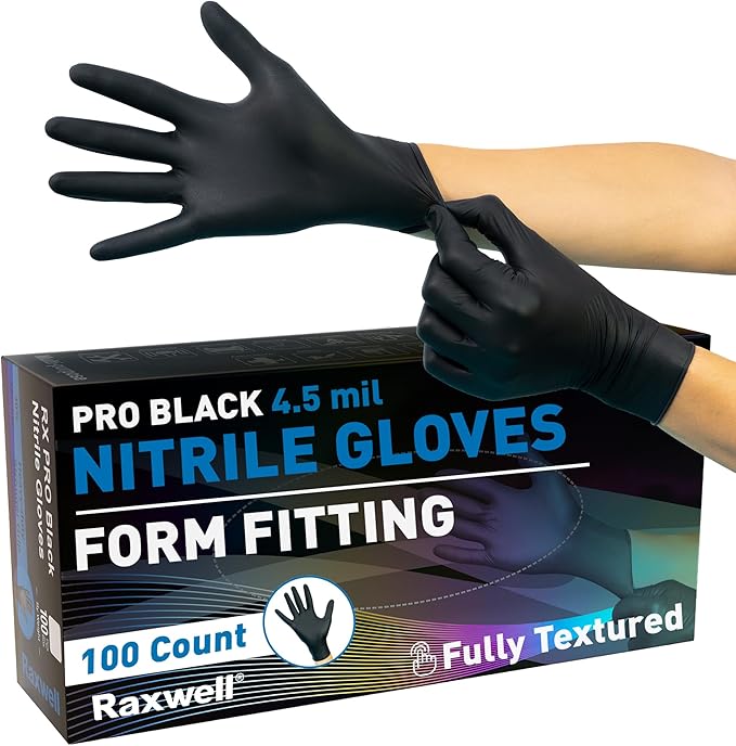 Raxwell Disposable Nitrile Gloves - Latex-Free & Powder-Free Protection - Food Safe Cooking & Prep - Black Gloves