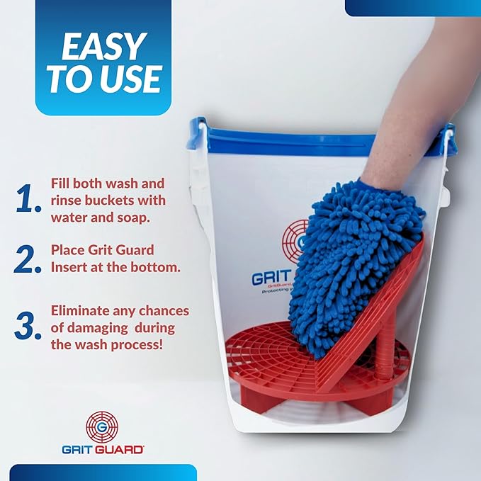 The Original Grit Guard Bucket Insert with Washboard Combo | Removes Dirt from Wash Mitt for Detailing | Car Wash Bucket Insert & Washboard | Black/Blue