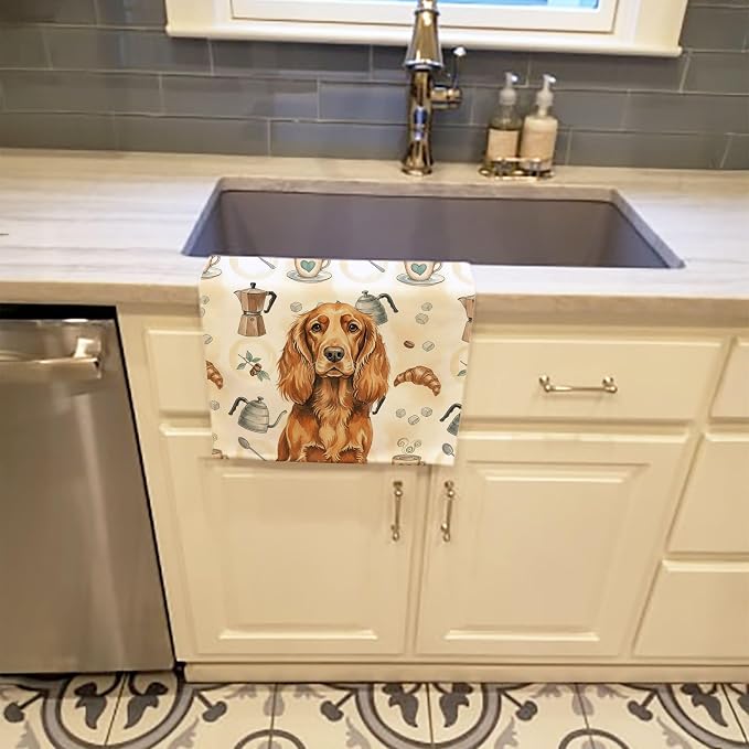 Caroline's Treasures Sussex Spaniel Coffee Bar Kitchen Towel Velour Plush Front and Cotton Loop Back Machine Washable