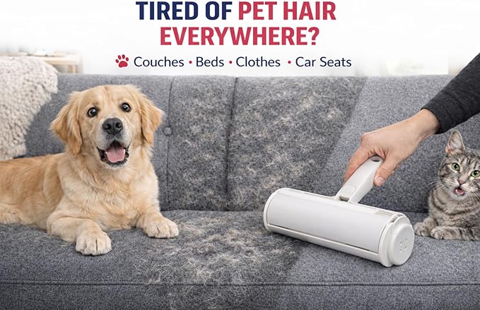 Pet Hair Remover for Furniture & Clothes – Reusable Lint Roller for Dog & Cat Hair, Fur & Dander – Couch, Car & Carpet Cleaning Tool for Pets - Eco Friendly Fur Remover - Home Pet Essentials