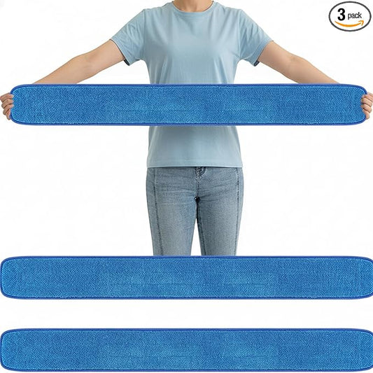 3 Pcs Large 48 Inch Commercial Replacement Microfiber Pads Reusable Wrestling Wet Mop Refill Pads for Flat Mop Frames Wet and Dry Use (Blue)