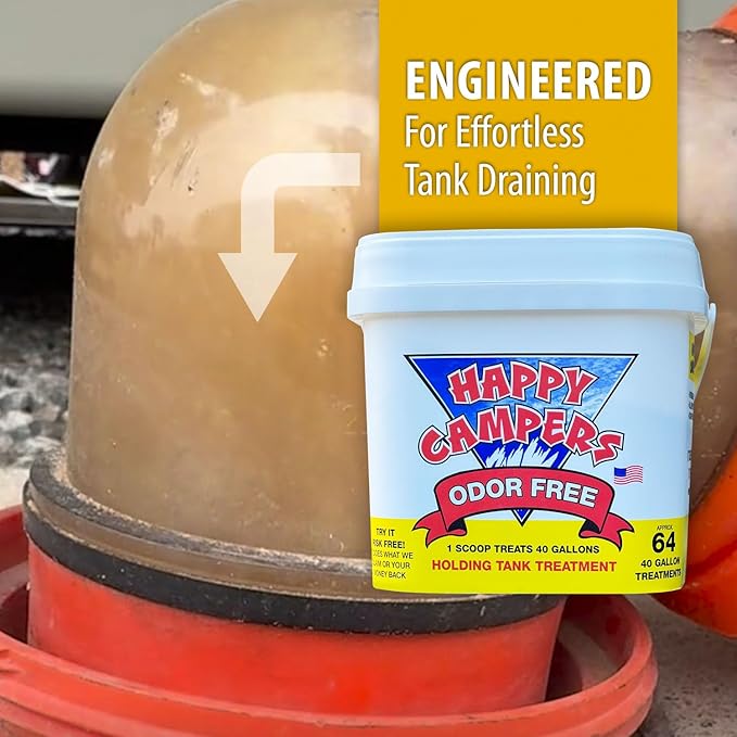 Happy Campers RV Toilet Treatment - Powerful Odor Control, Long-Lasting RV Tank Treatment - Prevents Clogs, Buildup, Sensor Failure - Keeps Holding Tank Clean & Healthy, Odor Free (64 Treatments)