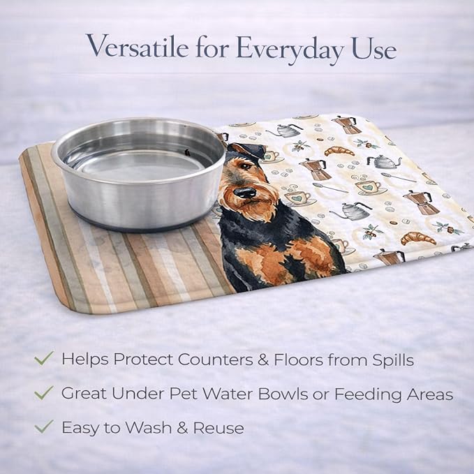 Caroline's Treasures Airedale Terrier Coffee Bar Dish Drying Mat Absorbent Dish Drying Mat Pad for Kitchen Counter Dish Drainer Mat for Countertop, 14 x 21", Multicolor