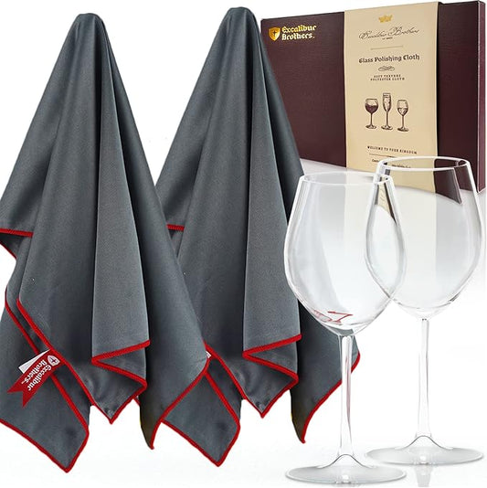 Premium Glass Polishing Cloth 23.5" x 20" (2 Pack) - Streak and Lint Free Wine Cloths, Large Polishing Cloth for Glassware, Wineglass Cleaner Best Gifts for Men (Gray)