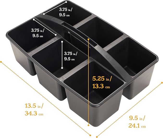 ECR4Kids 6-Compartment Large Plastic Caddy, Multipurpose Organization, Black, 6-Pack
